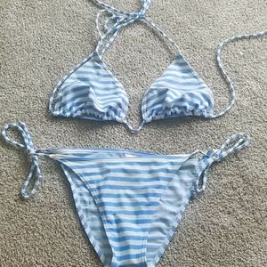 Blue & White Stripe String Bikini